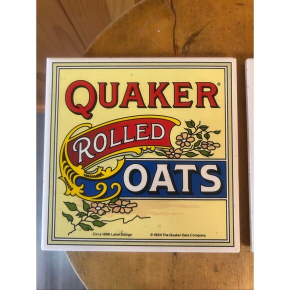 Vintage 1984 6” Quaker Oats Trivet/Tiles w Hanging Hardware (5789) - Picture 2 of 8
